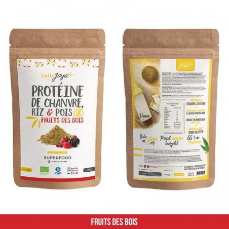 Protéine de chanvre , Riz et Pois Bio aux fruits des bois - 400 g