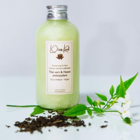 Shampooing ayurvédique "Thé vert & Neem Purifiant" - cheveux tendance pelliculaire - 210 ml - Vegan