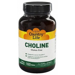 Choline Country Life 650mg (Bitartrate de Choline) 100 Tablets 100 comprimés